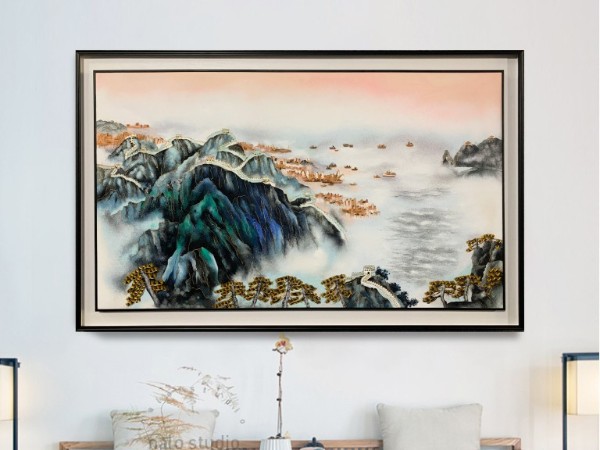 太美了这幅用景泰蓝掐丝珐琅工艺做的江山如画。